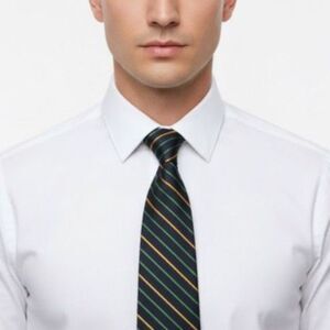 Vintage The Crawford Navy Green Gold Diagonal Striped Dakron/Silk Tie